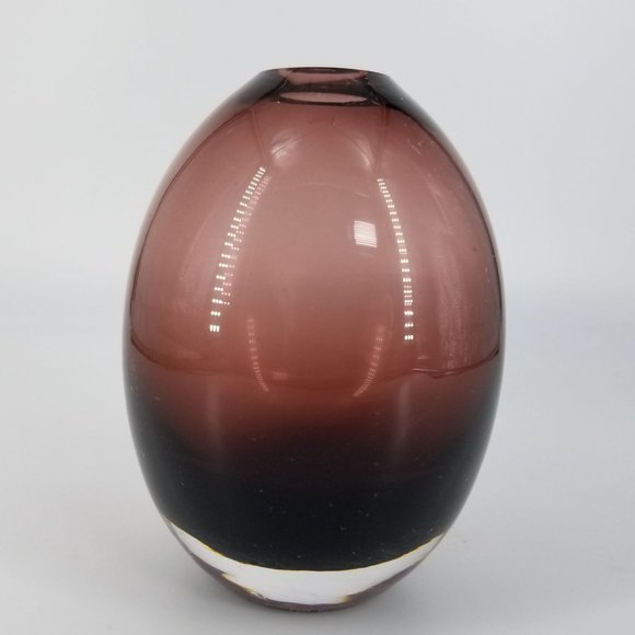 Purple Amethyst Hand Blown Art Glass Bud Vase Clear Bottom 4.50" x 2.75" MCM - Picture 3 of 10